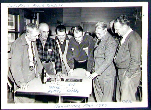 Menominee, Michigan  1944:  Andy Flom, Frank Tetzlaff, Gene Rettke, Art Seibke, ?, ?, Carl Bernard