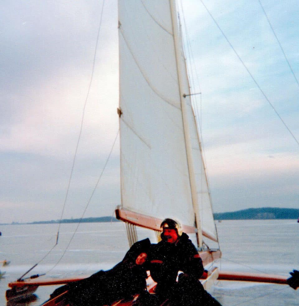 All smiles after a fun ride across Lake Mendota, February 1980